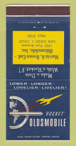 Matchbook Cover - Oldsmobile Rocket Marvin Brown Cadillac San Diego CA 30 Strike