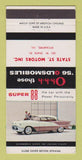 Matchbook Cover - 1956 Oldsmobile State St Motors Sycamore ILWEAR 30 Strike