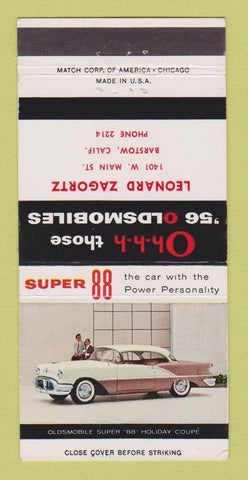 Matchbook Cover - 1956 Oldsmobile Leonard Zagortz Barstow CAWEAR 30 Strike