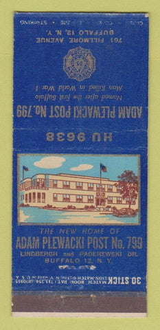 Matchbook Cover - American Legion Adam Plewacki Buffalo NY 30 Stick