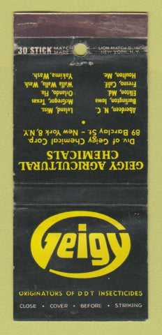 Matchbook Cover - Geigy Insecticides Chemical New York City WEAR 30 Stick