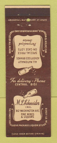 Matchbook Cover - ML Schneider Liquor Store St Louis MO
