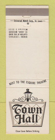 Matchbook Cover - Town Hall St Louis MO