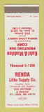 Matchbook Cover - Renda Litho Supply Kohl Madden Inks ST Louis MO