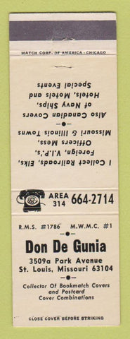 Matchbook Cover - Don De Gunia Match Collector St Louis MO