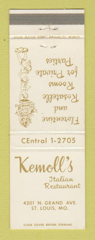 Matchbook Cover - Kemoll's Italian Restaurant St Louis MO