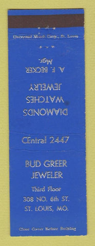 Matchbook Cover - Bud Green Jewelry St Louis MO