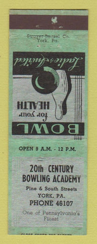 Matchbook Cover - 20th Century Bowling Academy York PA