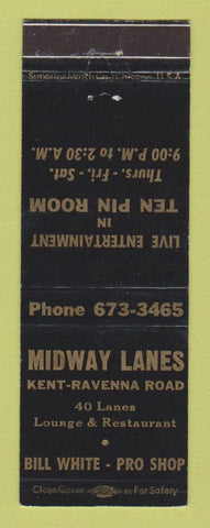 Matchbook Cover - Midway Lanes Bowling Kent? OH