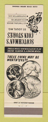 Matchbook Cover - Scotchman's Coin Stores St Louis MO
