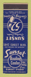 Matchbook Cover - Sunset Bowling Center Hollywood CA Warner Bros Movies