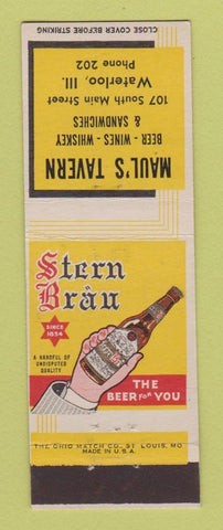 Matchbook Cover - Stern Brau Beer Maul's Tavern Waterloo IL low phone #
