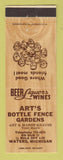 Matchbook Cover - Art's Bottle Fence Gardens Waters MI