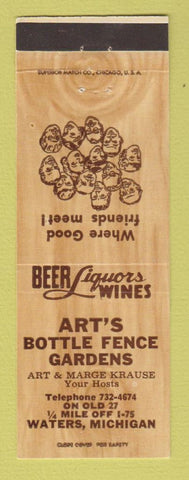 Matchbook Cover - Art's Bottle Fence Gardens Waters MI