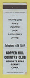 Matchbook Cover - Copper Hill Country Club Granby CT BLUE WEAR