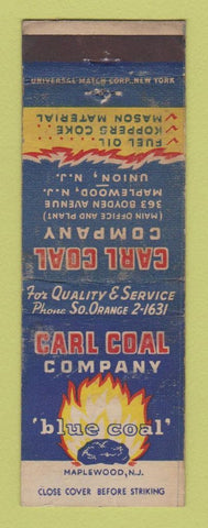 Matchbook Cover - Carl Coal Blue Coal Union NJ Maplewood WORN