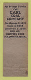 Matchbook Cover - Carl Coal Blue Coal Union NJ Maplewood WORN
