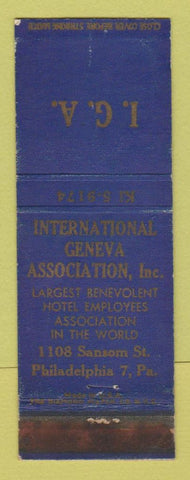 Matchbook Cover - International Geneva Association Philadelphia PA WORN