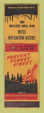 Matchbook Cover - Green Mountain Club New York Prevent Forest Fires WORN