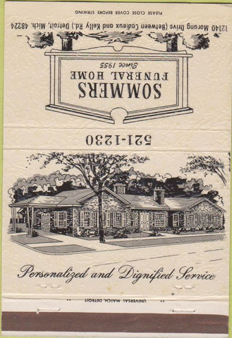 Matchbook Cover - Sommers Funeral Home Detroit MI 40 Strike