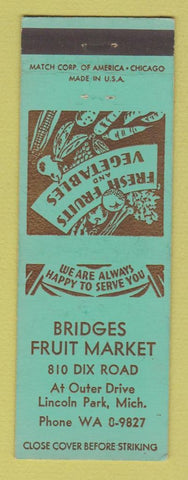 Matchbook Cover - Bridges Fruit Market Lincoln Park MI