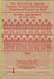 Matchbook Cover - Tool  and  Die Tool Specialties Overland MO 40 Strike