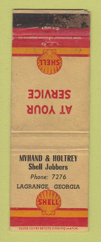 Matchbook Cover - Shell oil gas Myhand Holtrey Lagrange GA WORN