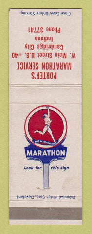 Matchbook Cover - Porter's Marathon oil gas Cambridge City IN