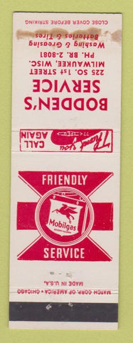 Matchbook Cover - Bodden's Service Mobil oil gas Milwaukee WI STAINED