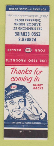 Matchbook Cover - Esso oil gas Parker's Bangor ME