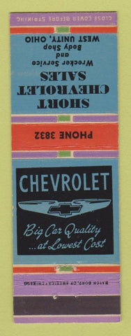 Matchbook Cover - Short Chevrolet West Unity OH