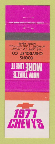 Matchbook Cover - 1977 Chevrolet Koons Wymore Blue Springs NE