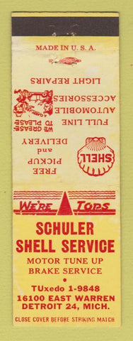 Matchbook Cover - Schuler Shell oil gas Detroit MI PRINTING ERROR