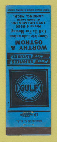 Matchbook Cover - Gulf oil gas Worthy Ostrom Lansing MI WWII WEAR