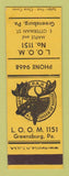 Matchbook Cover - Moose Lodge Greensburg PA SAMPLE