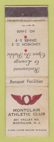 Matchbook Cover - Montclair Athletic Club NJ WEAR