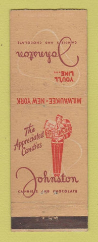 Matchbook Cover - Johnston Candy Chocolate Milwaukee WI New York City
