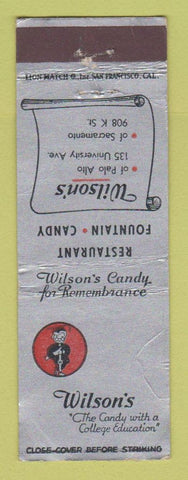 Matchbook Cover - Wilson's Restaurant Candy Palo Alto Sacramento CA CREASED