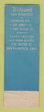 Matchbook Cover - Wilson's Restaurant Candy Palo Alto Sacramento CA CREASED