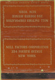 Matchbook Cover - Mill Factors Corporation New York City NY 40 Strike