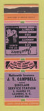 Matchbook Cover JT Campbell Sinclair oil gas insurance Laurens SC PRINTING ERROR