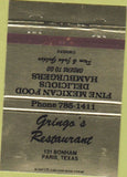 Matchbook Cover - Gringo's Restaurant Paris TX 40 Strike