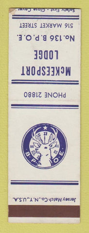 Matchbook Cover - Elks Lodge McKeesport PA SAMPLE