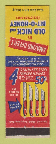 Matchbook Cover - Old Nick Candy Bar Bit O Honey Knife Offer