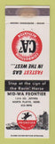 Matchbook Cover - Frontier oil gas Mid Wa North Platte NE WEAR