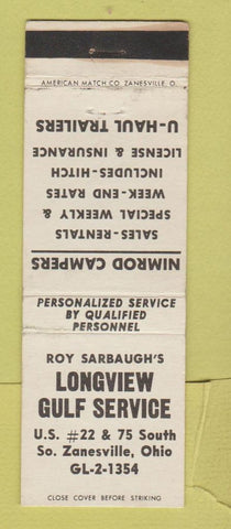 Matchbook Cover Longview Gulf oil gas South Zanesville OH Nimrod Campers U-Haul