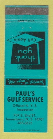 Matchbook Cover - Paul's Gulf oil gas Jamestown NY