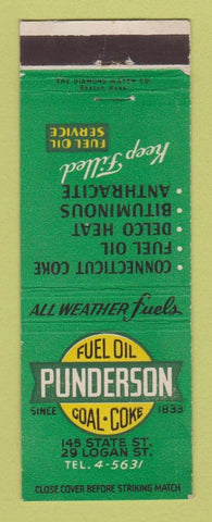 Matchbook Cover - Punderson Fuel Coal Coke Springfield MA