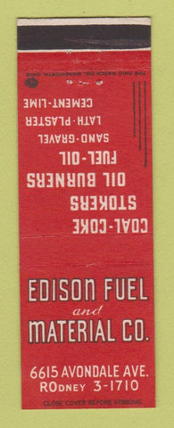 Matchbook Cover - Edison Fuel and Maerial Coal Stokers Chicago IL