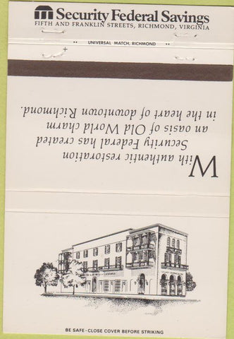 Matchbook Cover - Security Federal Savings Richmond VA 40 Strike